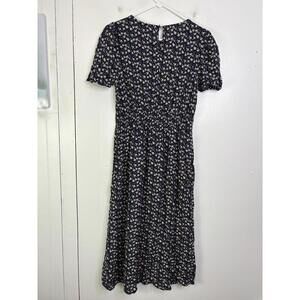 Hayden Dress Womens M Midi Micro Florals Smocked Waist Cottagecore Church Modest